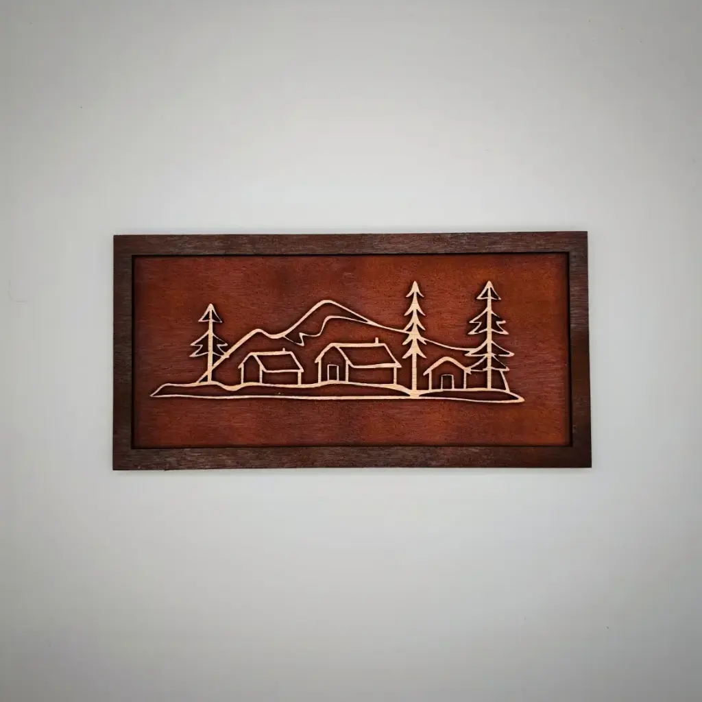 Cadre en bois, paysage de montagne 1