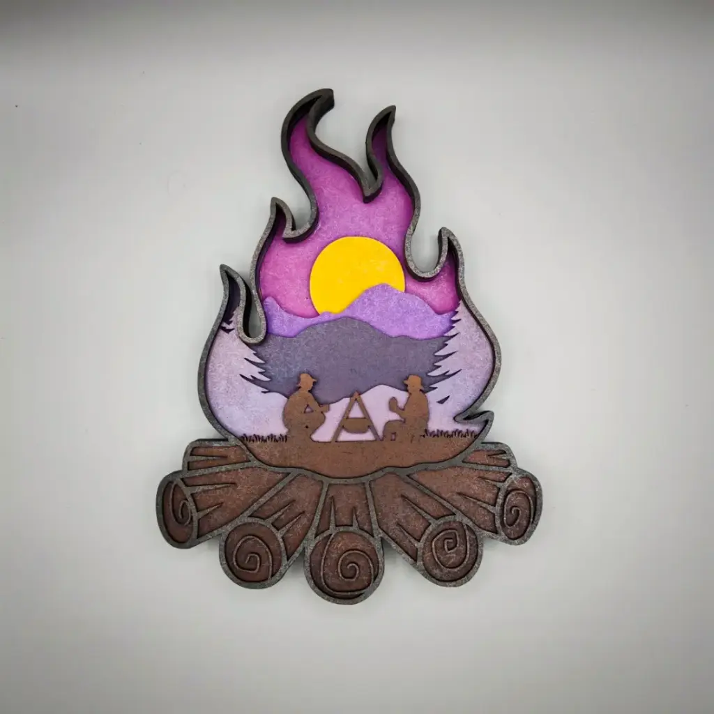 Cadre en bois, feu de camps