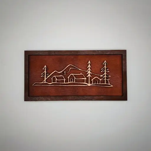 Cadre en bois, paysage de montagne