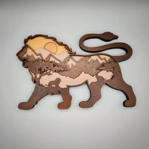 Cadre en bois, lion